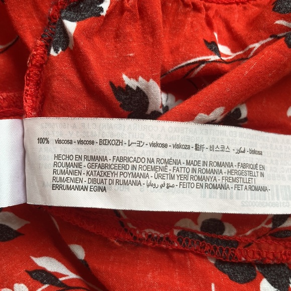 Zara Angel Red Floral Tiered Skirt Long Puff Sleeves Maxi Dress Size S - Picture 12 of 12